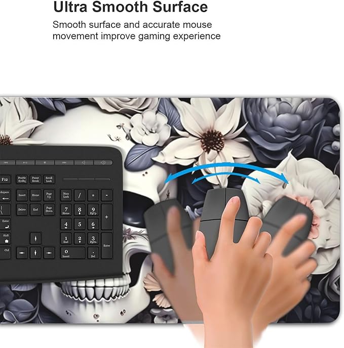 35.4 x 15.7 in, Waterproof XXL Large Mouse Pad for Desk, Extended Keyboard Mouse Mat for Computer Office, Big Laptop Mouse pad, Gaming Pc-White Skull&Flowers
