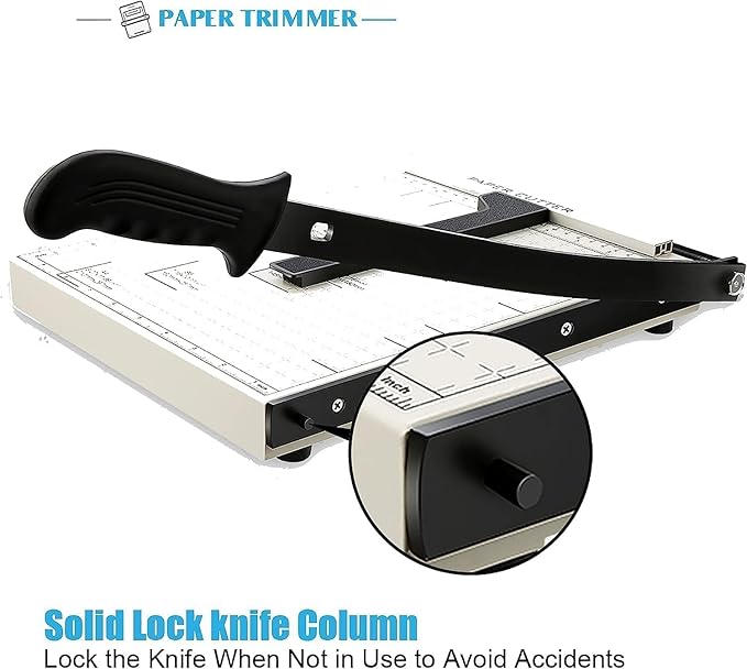 Paper Cutter for Cardstock Heavy Duty 12 inch, 12" Cut Length Guillotine Paper Trimmer for Cardstock Metal Base, 12 Sheets Capacity, for Home Office Classroom School