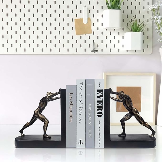 LIFFY Man Decorative Book Ends,Resin Non Skid Bookends for Heavy Books,Bookends for Shelves Decorative,Creative Shelf Decorations to Hold Books for Home,Office Desk,Bookshelf,Study