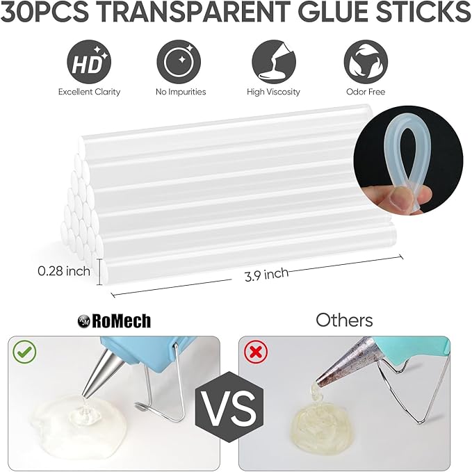 ROMECH 20W Mini Hot Glue Gun with 30 Glue Sticks Set, Fast Preheating Hot Glue Gun Kit Heavy Duty Gluegun for Craft, DIY, Repairs (Cyan)