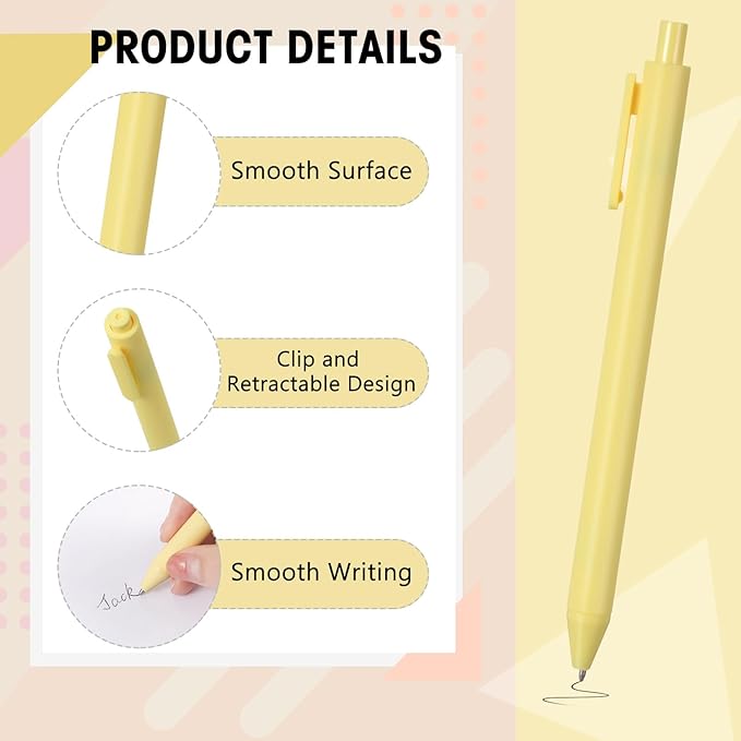 Fulmoon 50 Pcs Ballpoint Pens Bulk Retractable Comfortable Writing Pens Cute Back to School Supplies in Medium Point 1.0 mm for Teacher Student Bridal Shower Baby Shower (Light Yellow)