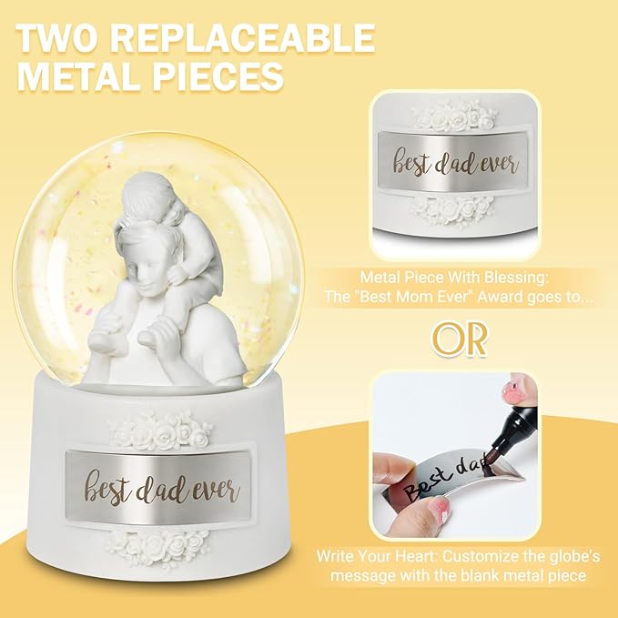 Fathers Day Snow Globe, 5.9" Wind Up Music Box for Father's Day Decorations Birthday Gifts for Dad Father Men Adults Kids