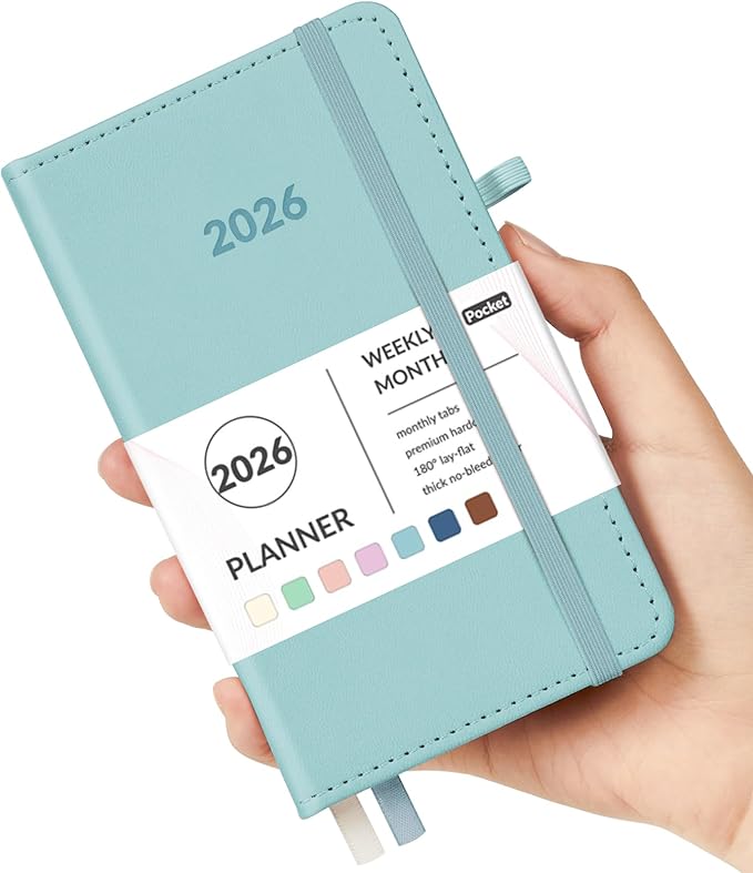 Forvencer Pocket Planner 2026, Weekly Monthly Planners with Month Tabs for Purse, 3.5" x 6", Jan 2026-Dec 2026, Cute Small Daily Academic Calendar, Elastic Band, Hardcover Agenda for Women, Teacher