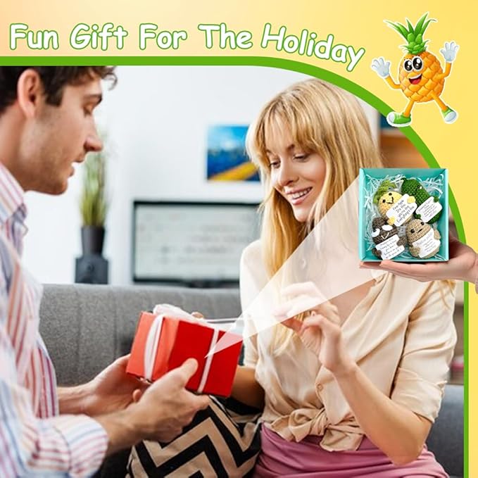 4PCs Emotional Support Crochet Set | Positive Potato, Emotional Support Pickle, Positive Poo, Pineapple | Emotional Support Coworker, Cool Things for The Office, Funny Office Decor, Cheer Up Stuff