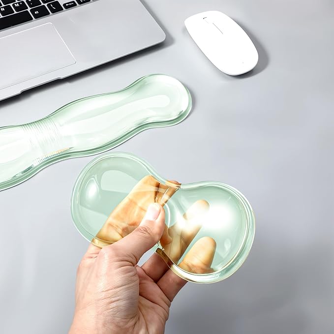 Clear Gel Wrist Rest for Keyboard Silicone Ergonomic Anti Slip Mouse Pad Computer Wrist Rest Support for Keyboard Relieve Office Typing or Gaming Wrists Pain, Light Green