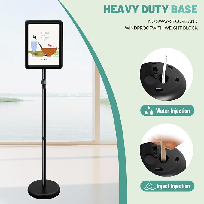 Adjustable Poster Sign Stand Holder,Heavy Duty Snap Open Aluminum Pedestal Floor Standing Sign Holder Vertical and Horizontal View Sign Displayed,Advertising Display Stand (Black, 8.5x11inches)