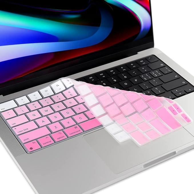 Batianda Premium Gradient Color Keyboard Cover for New MacBook Pro 14'' Pro 16'' 2024 2023 M4 M3 M2 M1 Pro/Max Chip & New MacBook Air 13 15 inch Soft-Touch Silicone Protective Skin,White to Pink
