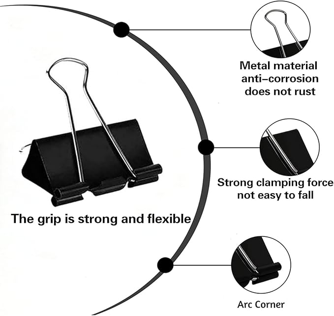 Binder Clips Paper Clamps 300 Pack Assorted Sizes (Black), Jumbo, Large, Medium, Small, Mini and Micro,6 Sizes for Office, School and Home