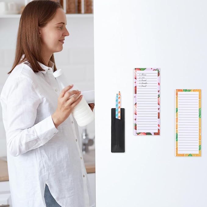 4 Pack Magnetic Note Pad for Fridge with Pen Holder, Totally 200 Sheets Grocery List Magnet Pad for Refrigerator Magnetic Shopping List Pad（Fruit Design）
