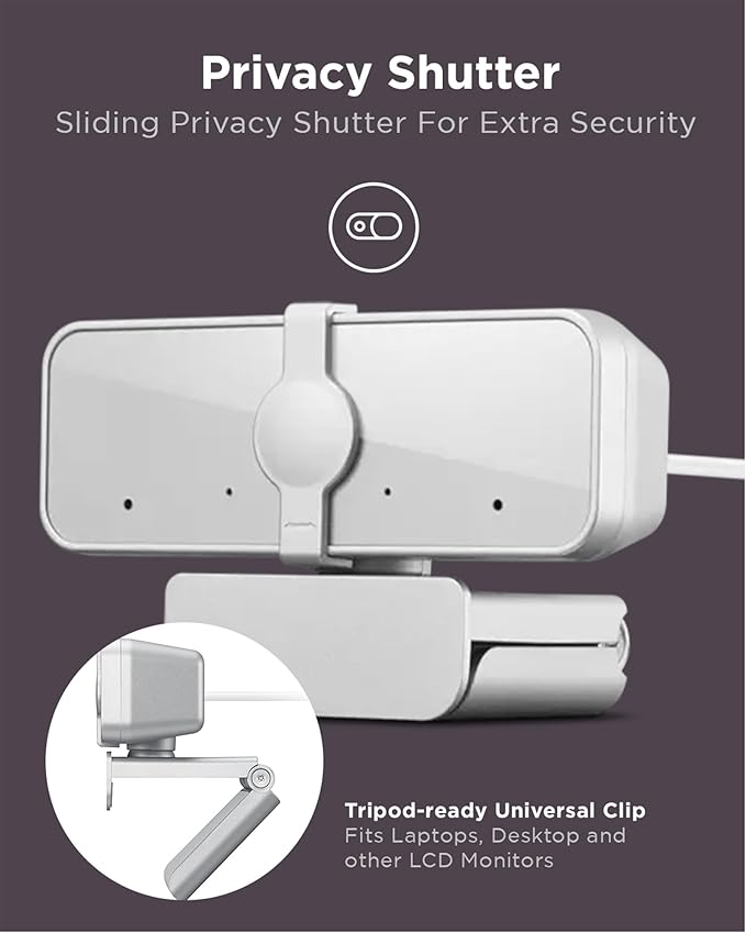 Lenovo HD 1080p Webcam (300 FHD) - Monitor Camera with 95° Wide Angle, 360° Rotation Pan & Tilt, Dual Microphones – Attachable Desktop Cam with Privacy Shutter for Remote Work, Streaming & Gaming