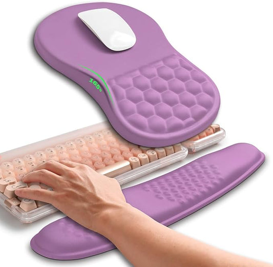 Hokafenle 2in1 Combination, Wave Keyboard Wrist Rest and Ergonomic Curvature Mouse Pad Wrist Support for Relieve Wrist Pain, Filled with Soft Cushion Memory Foam, Purple Lilac