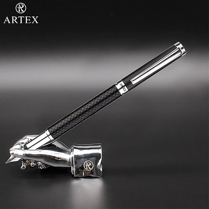 Stylish Fountain Pen : Luxury, Elegant, Germany F Fine Nib, Gift for Men & Women, Professional, Executive, Metal, Gift Box. –Free Engraving (BlackSilver (Carbon)), AT-F4CARBON-1, 14cmx1.2cm