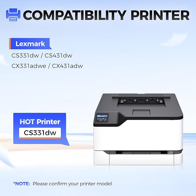 20N10K0 20N10C0 20N10M0 20N10Y0 Toner Cartridge Set（4-Pack with chip） Replacement Compatible for Lexmark Color CS331dw CS431dw CX331adwe CX431adw Laser Printer All-in-One（Black Cyan Magenta Yellow）
