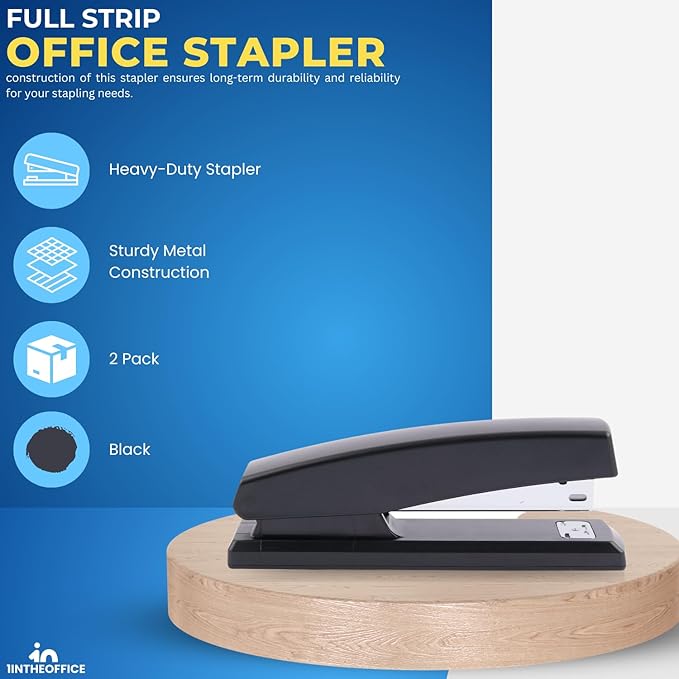1InTheOffice Office Stapler for Desk, Heavy Duty Desk Stapler, Black, 20 Sheets Capacity,2 Pack