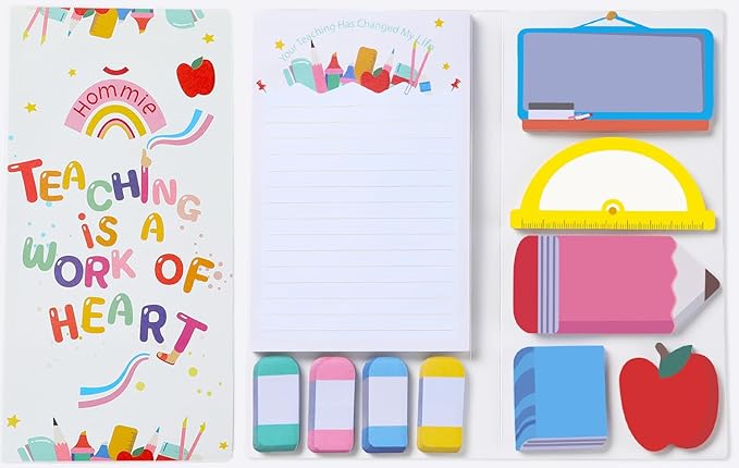 Hommie Sticky Notes Set, Teaching is A Work of Heart Divider Sticky Planner Sticky Note Teacher Appreciation Gift for School Supplies, Bible Supplies, Office Book Notes