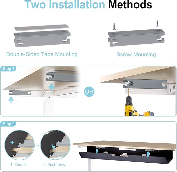 Cable Management for Under Desk,47.2" Standing Desk Cord Management Tray,Upgraded Thickened Felt Cord Organizer Tray for Office, Home, Self-Adhesive Or Bracket Mount Cable Holder,Black