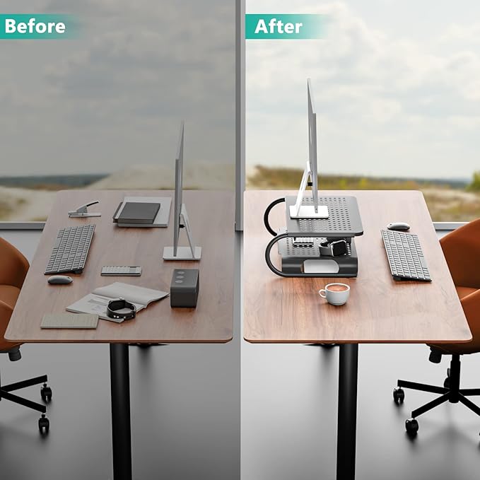 WALI Monitor Stand Riser, Computer Desktop Stand Riser Holder, Vented Metal 2 Tier Desk Shelf for Desk Organizer (STT001B), 1 Pack, Black