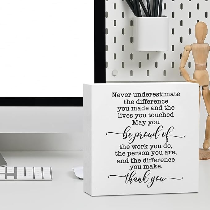 Inspirational Retirement Gift Office Supplies Rustic Desk Decor White Wooden Box Sign Positive Thank You Farmhouse Wood Plaque Coworker Leaving Cubicle Accessories Home Shelf Decorations