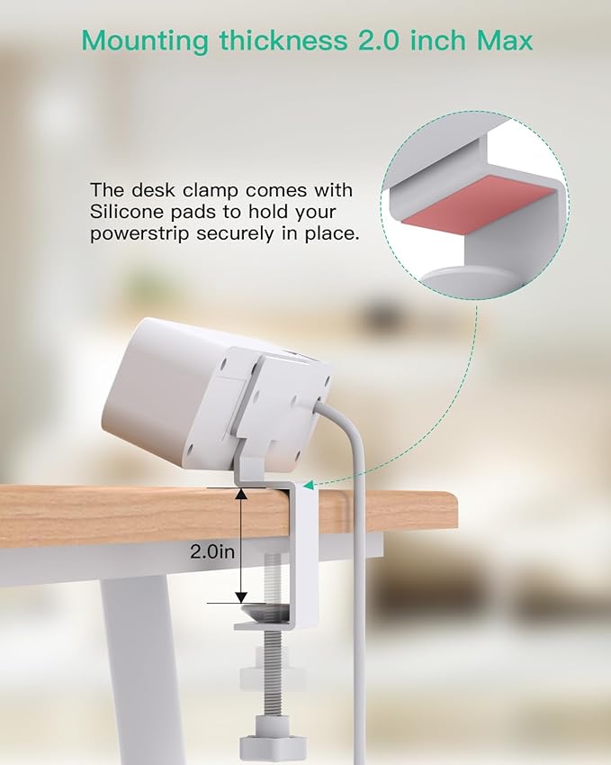 PD30W Desk Clamp Power Strip, Desktop Mount Surge Protector, Fast Charging Station, 5Ft Extension Cord Desk Edge Mount Shelf with 4 Outlets 4 USB Ports (2 USB C), Home Office Accessories Essentials