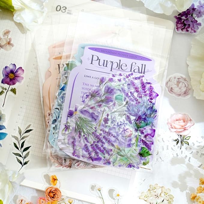 100 Pcs Lavender Purple Flower Stickers for Scrapbooking Junk Journal Notebook Diary Planner Letter Envelope Water Bottle Phone Case Craft Decoration