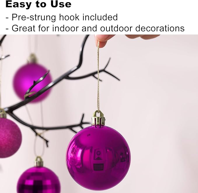 Fuchsia Christmas Ornaments - Christmas Tree Decorations Shatterproof Hanging Balls for Birthday Wedding Holiday Decor Set of 36pcs, Multi-Sizes(1.6",2.5",3.2")