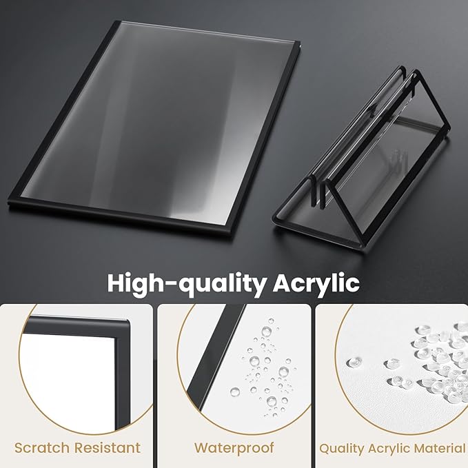 Black Frames 8X10 Acrylic Sign Holder Double-Sided Picture Frames for Menu, Wedding Table Number, Christmas Photos With Round Stickers - 6 Pack