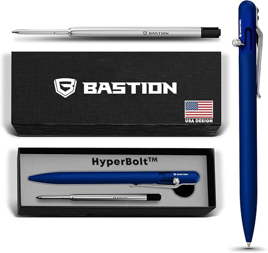 BASTION® Luxury Slim Bolt Action Pen, Lightweight Aluminum EDC Pen with Fine Tip, Professional Ballpoint Pen for School and Work - Blue