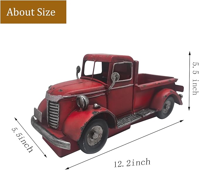 Decorative Book Ends Vintage Bookends: Metal Truck Book Stopper for Heavy Books - Farmhouse Decor for Shelf Table Coffee Bar Office Home - Gift for Adults Men Teen (Vintage Red)