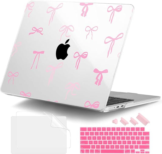 DONGKE Compatible with M4 MacBook Air 15 inch Case 2025-2023 A3241 A3114 A2941 M3 M2 Retina Display Touch ID, Plastic Hard Case & Keyboard Skin for MacBook Air 15" - Pink Bows