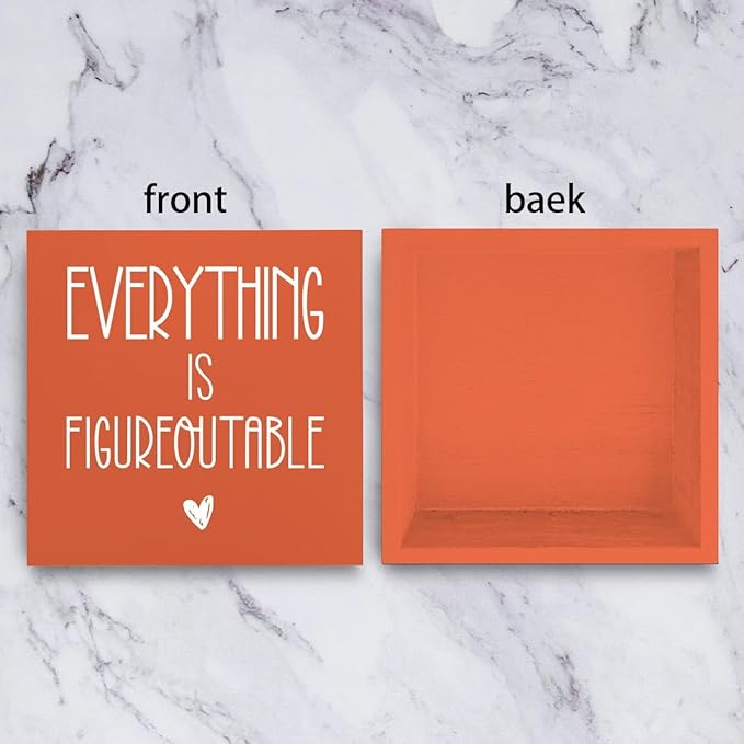 Inspirational Desk Decor, Everything Is Figureoutable Sign, Home Office Desk Cubicle Shelf Decor Decorations Gift for Coworker, Inspirational Gifts for Women Men 5 X 5 Inch