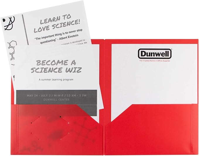 Dunwell Plastic Folders with Pockets (Red, 3 Pack), 2 Pocket Poly Folders for School, Home or Office, Durable Acid-Free Poly, Includes Removable Adhesive Labels
