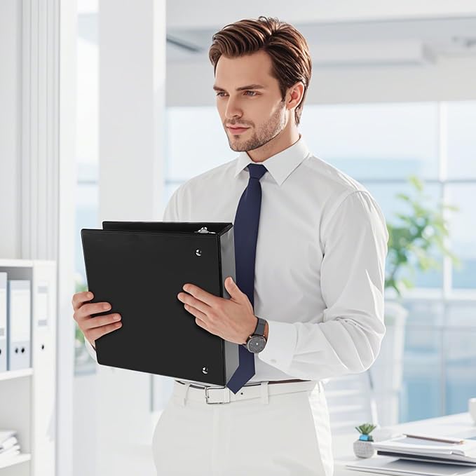 3" 3 Ring Binder, Standard 3-Inch Round Ring Binder Fit Letter Size Paper, Presentation View Binders, 2 Packs, Black