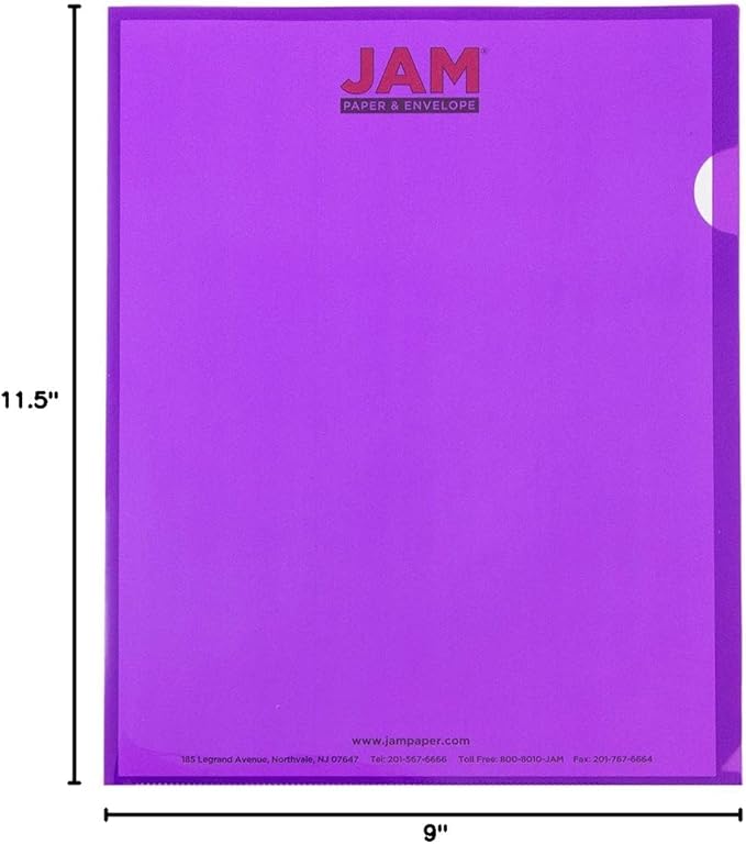 JAM PAPER Plastic Sleeves - Letter Size - 9 x 11 1/2 - Assorted Color Project Pockets - 12 Page Protectors/Pack