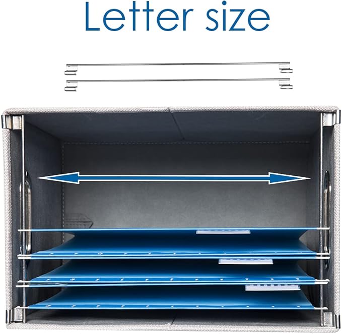 PRANDOM File Organizer Box - Set of 4 Collapsible Decorative Linen Filing Storage Hanging File Folders with Lids Office Cabinet Letter Size Light Grey (14x9.3x10.8 inch)