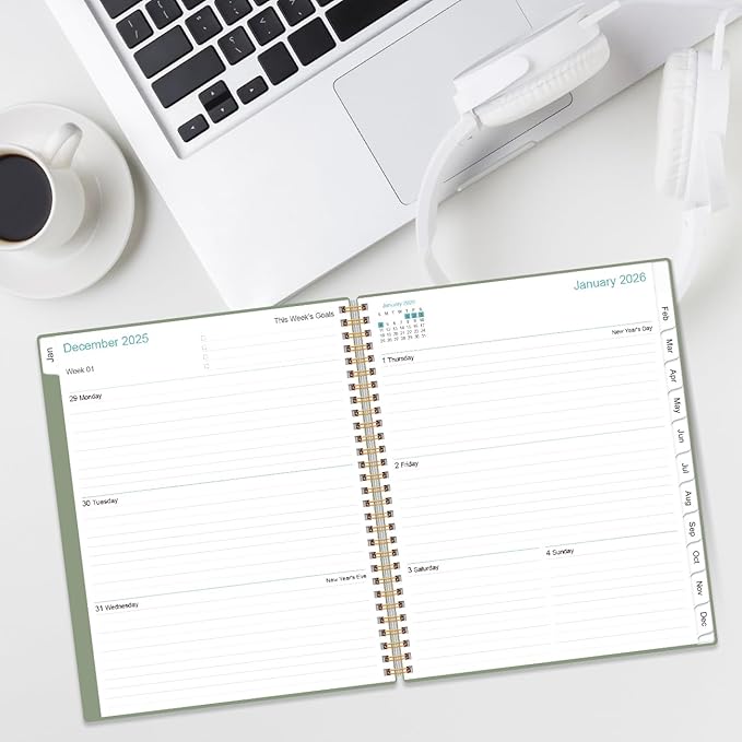 2026 Planner - Planner 2026 from January 2026 to December 2026 with 12 Monthly Tabs, Flexible Cover, Inner Pocket, 8.5" x 11", Green-B