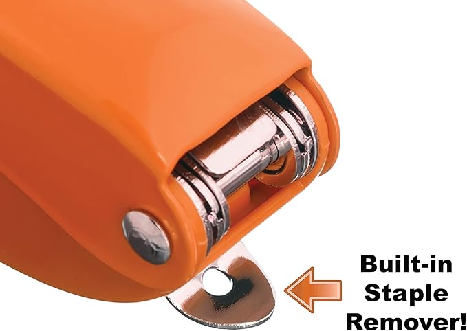 Praxxis Pro Office Supplies - Aria-Plus Half-Strip Mini Stapler - Durable, Compact, and Colorful Stapler for Office and Travel Use, Compatible with Standard 26/6 Staples, Orange