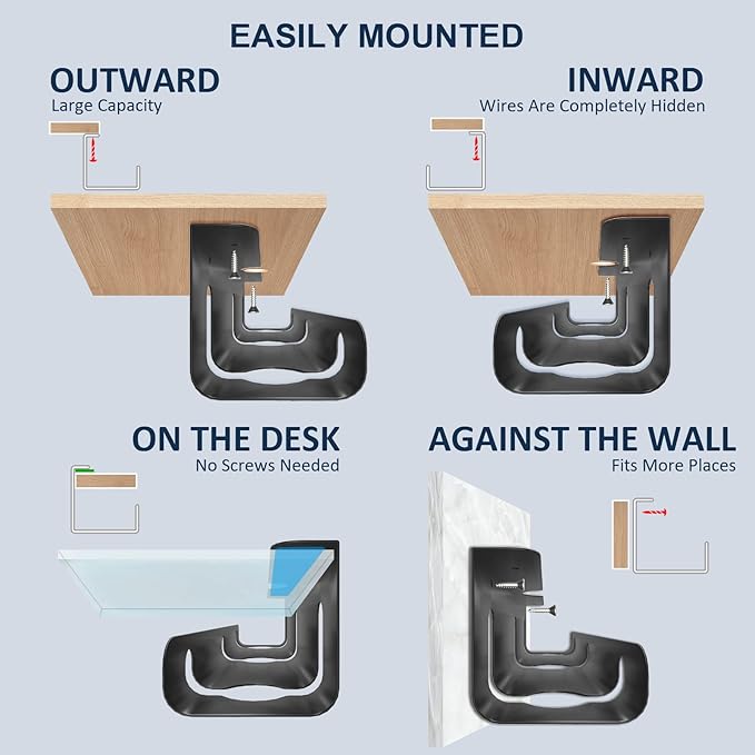 APS Under Desk Cable Management Tray, Two-Pack 16 Inch Black Metal Cord Organizer, Adhesive or Screw Mount for Glass/Marble/Office/Gaming Desk