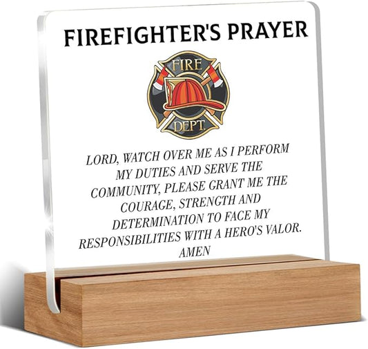 Firefighter Gifts for Men Dad Husband, Firefighters Prayer Acrylic Plaque Fireman Gifts, Firefighter Accessories Decorative Desk Decor