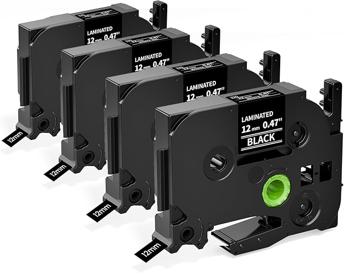 Airmall Label Maker Tape Black Replacement for Brother Ptouch Tape 12mm 0.47 White on Black Tze-335 Tze335 TZe TZ 12mm 0.47 Laminated for Brother PT-D210 PT-D220 PT-H110 PT-D400 PT-D600, 4-Pack