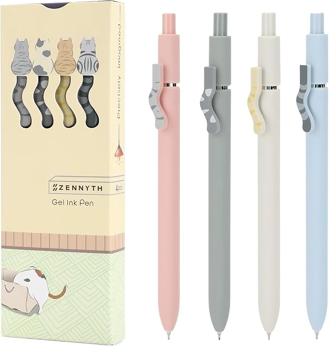 Ddaowanx Cute Cat Pens, 4 Pcs 0.5mm Quick Dry Black Ink Gel Pens Fine Point Smooth Writing Pens, Cat Lover Gifts for Women Men