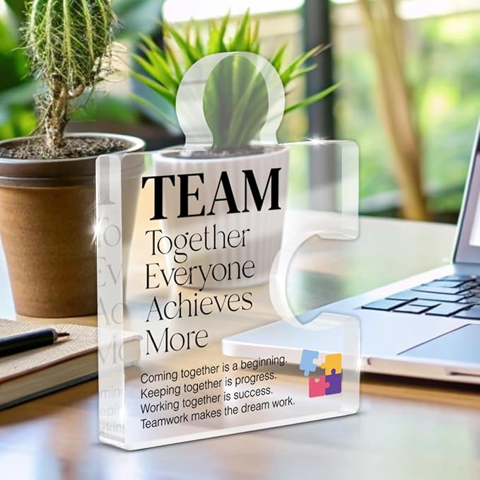 Inspirational Team Gift for Coworkers Colleagues Employees, Teamwork Gifts Team Together Everyone Achieves More Acrylic Puzzle Piece Plaque Office Decor