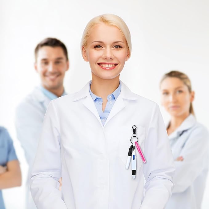 Sherr 25 Sets Retractable Nurse Pens with Mini Highlighter Permanent Marker Keychain Clip Badge Reel Pen Accessories for Nursing Students Medical Staff Office Stocking Stuffer Gift(Black Pink)