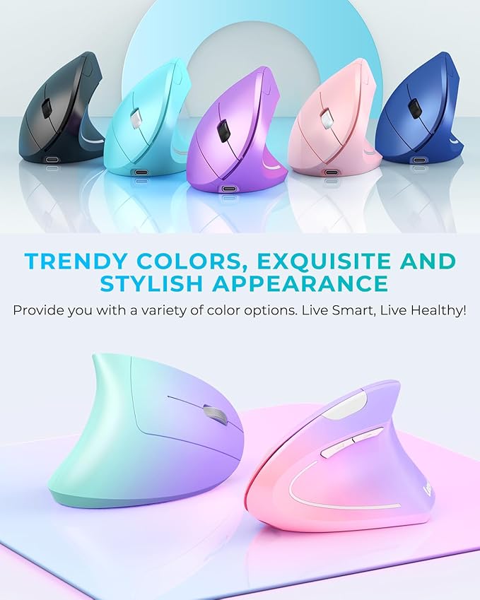 Lekvey Ergonomic Mouse, Vertical Wireless Mouse, Rechargeable 2.4G Optical Carpal Tunnel Mice with USB Receiver: 1000/1200 / 1600 DPI, 6 Buttons, for Laptop, Computer, PC, Desktop, Notebook, White