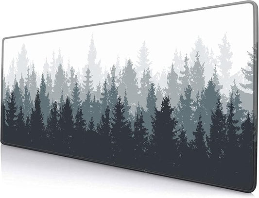Gaming Mouse Pad Large, Keyboard Mouse Mat Desk Pad, Non-Slip Rubber Base with Stitched Edges Mousepad, 31.5X11.8 inch Misty Forest Tree