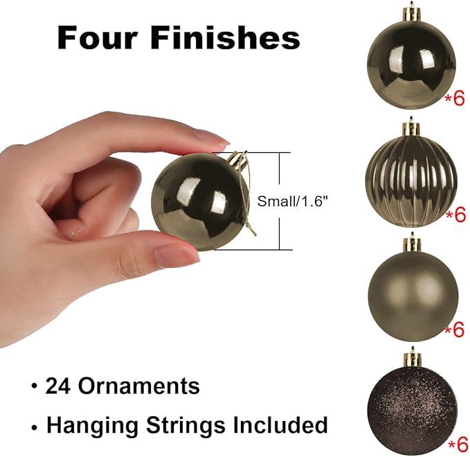 Vintage Copper 1.6" Small Christmas Balls Christmas Tree Decoration Ornaments Shatterproof Hanging Balls for Birthday Halloween Holiday Wedding Decorations Set of 24pcs