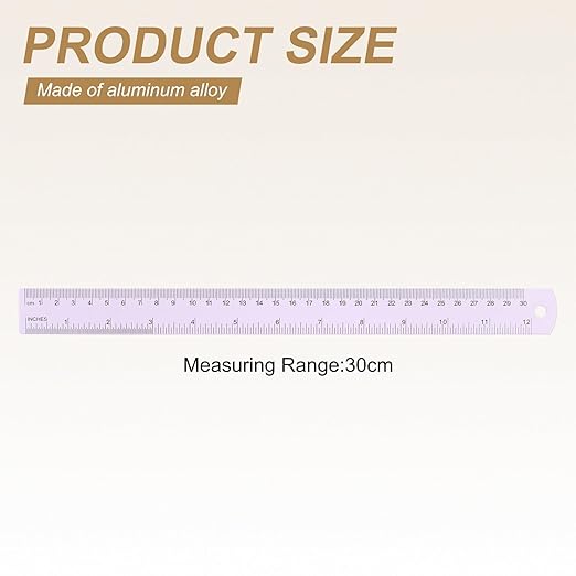 HARFINGTON 4pcs Metal Straight Ruler 30cm Metric SAE Aluminum Alloy Measuring Rulers Scale Tool with Hole for Measure Study Reading Classroom Office, Purple