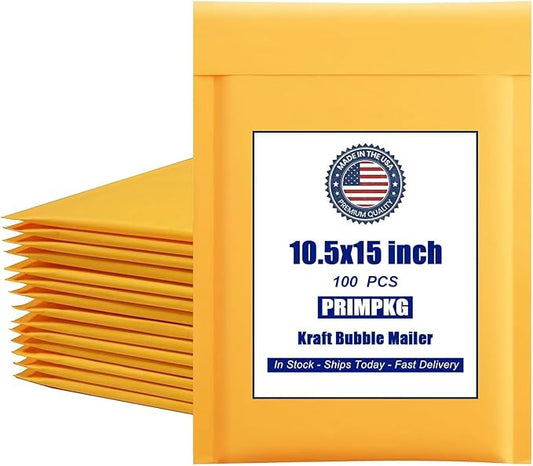Natural Kraft Bubble Mailer Envelopes, Small Bubble Mailers 10.5x15 Inch, 100 Pack Padded Envelopes, Self-Seal Shipping Envelope,Tear-Resistant Mailing Envelope Padded