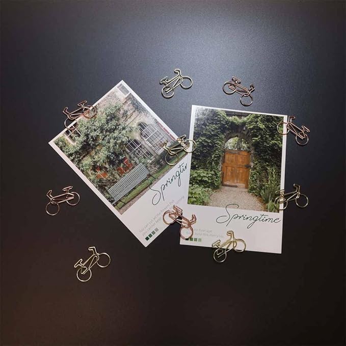 OWLFAVO 40pcs Bicycle Shape Paper Clips with Clear Box, Rose Gold and Yellow Gold, Funny Cute Paperclips Bookmarks Planner Clips for Fun Office Supplies School Gifts Wedding Decoration