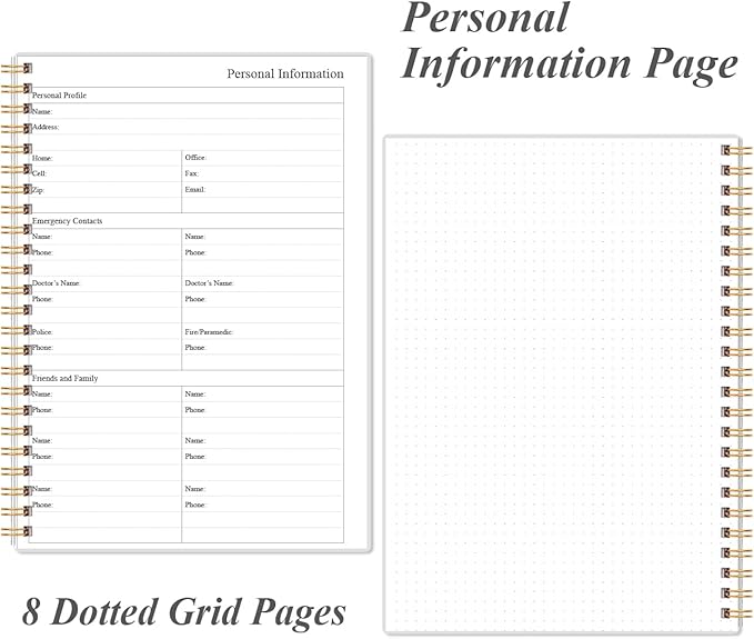 Daily Planner Undated - B5 To Do List Notebook Hourly Schedules, Spiral Appointment Planner for Women and Men, PVC Hardcover, Inner Pocket, Elastic Closure, 7" x 10", Rose Flower