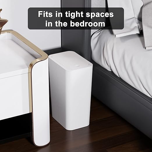 N. NETDOT Bathroom Trash Can with Lid 3 Pack Set,2 Packs 4Gal Slim Kitchen Trash Can and 1 Pack 2.6Gal Garbage Can,Small Trash Bin/Waste Basket for Bedroom,Office(Off White)
